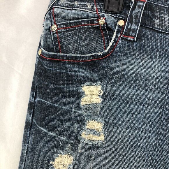 Baby Phat Distressed Medium Wash Denim Capris Straight Leg Size 16 Women Casual - Picture 2 of 12